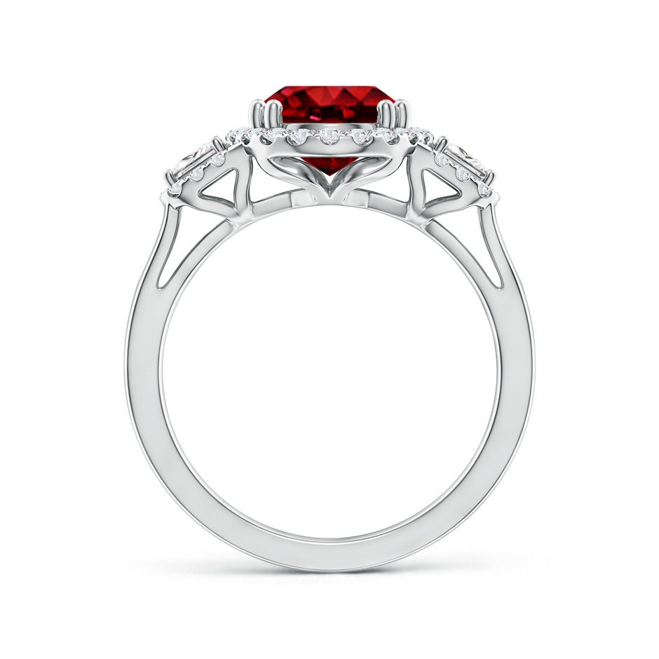 10x8mm AAAA Three Stone Oval Ruby and Trapezoid Diamond Halo Engagement Ring in P950 Platinum side 199