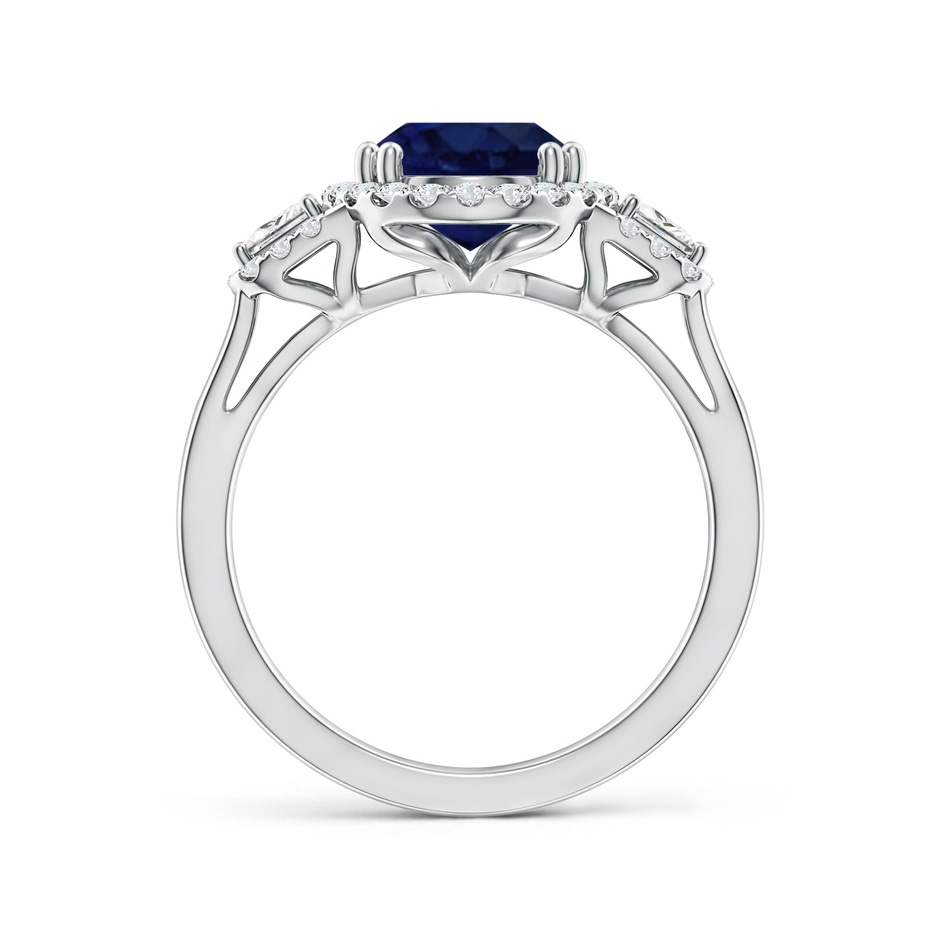 10x8mm A Three Stone Oval Blue Sapphire and Trapezoid Diamond Halo Engagement Ring in P950 Platinum side 199