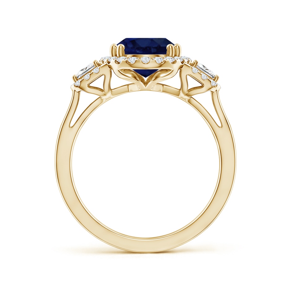 10x8mm A Three Stone Oval Blue Sapphire and Trapezoid Diamond Halo Engagement Ring in Yellow Gold side 199