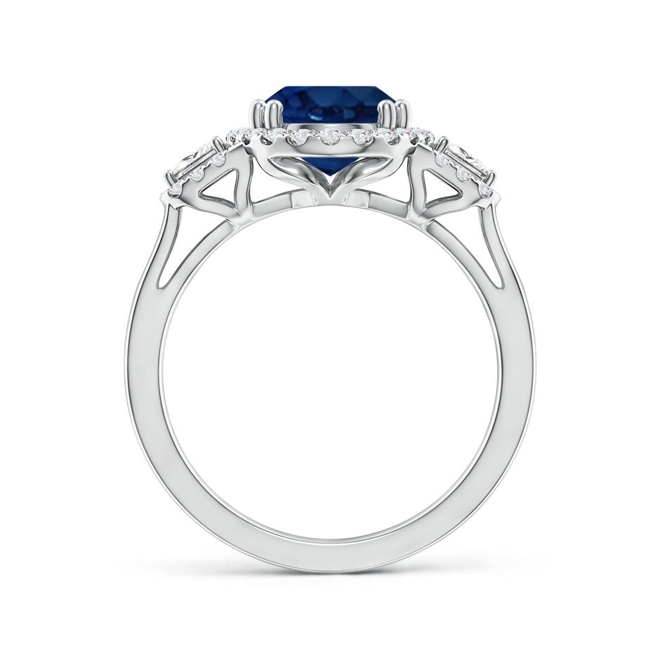 10x8mm AA Three Stone Oval Blue Sapphire and Trapezoid Diamond Halo Engagement Ring in P950 Platinum side 199