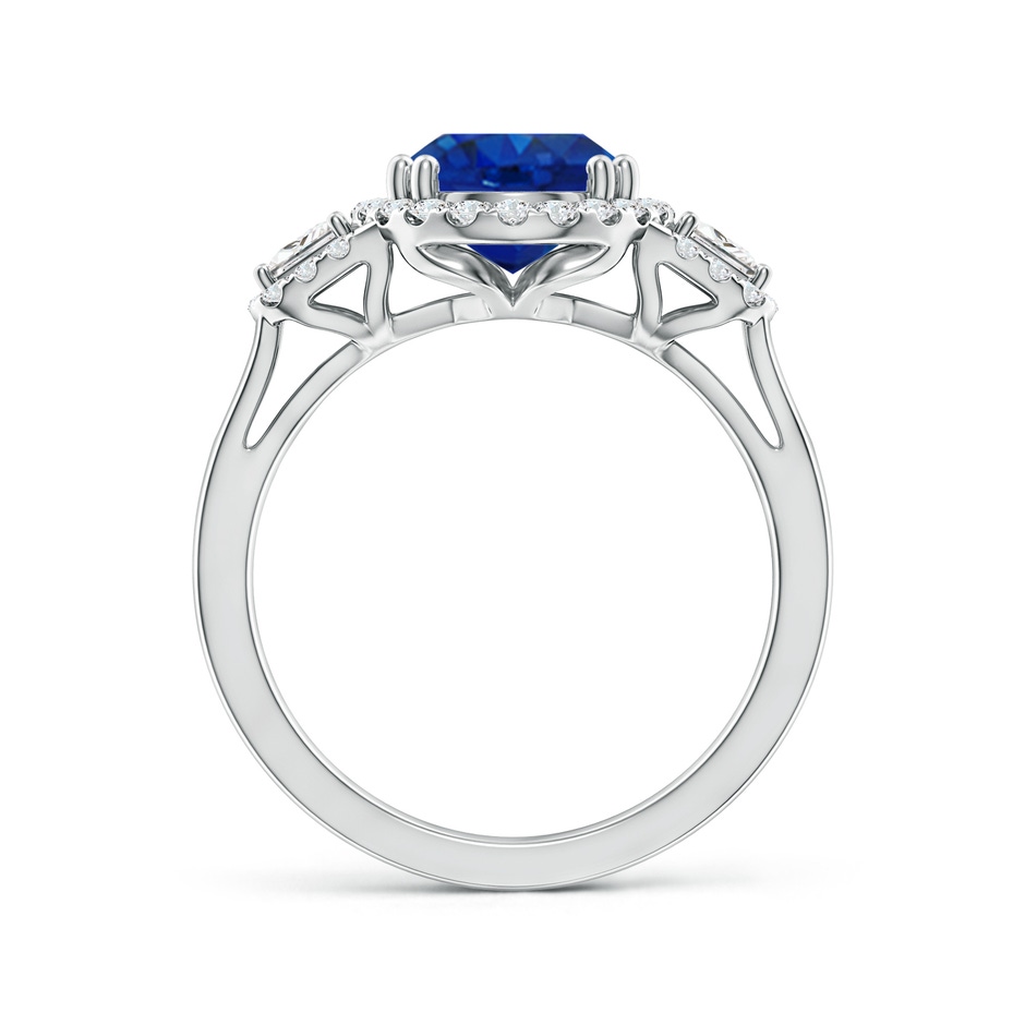 10x8mm AAA Three Stone Oval Blue Sapphire and Trapezoid Diamond Halo Engagement Ring in P950 Platinum side 199