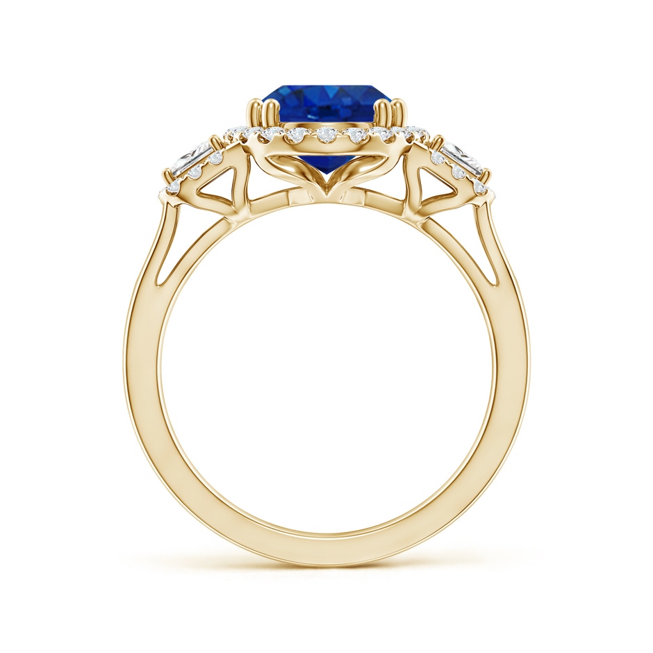 10x8mm AAA Three Stone Oval Blue Sapphire and Trapezoid Diamond Halo Engagement Ring in Yellow Gold side 199