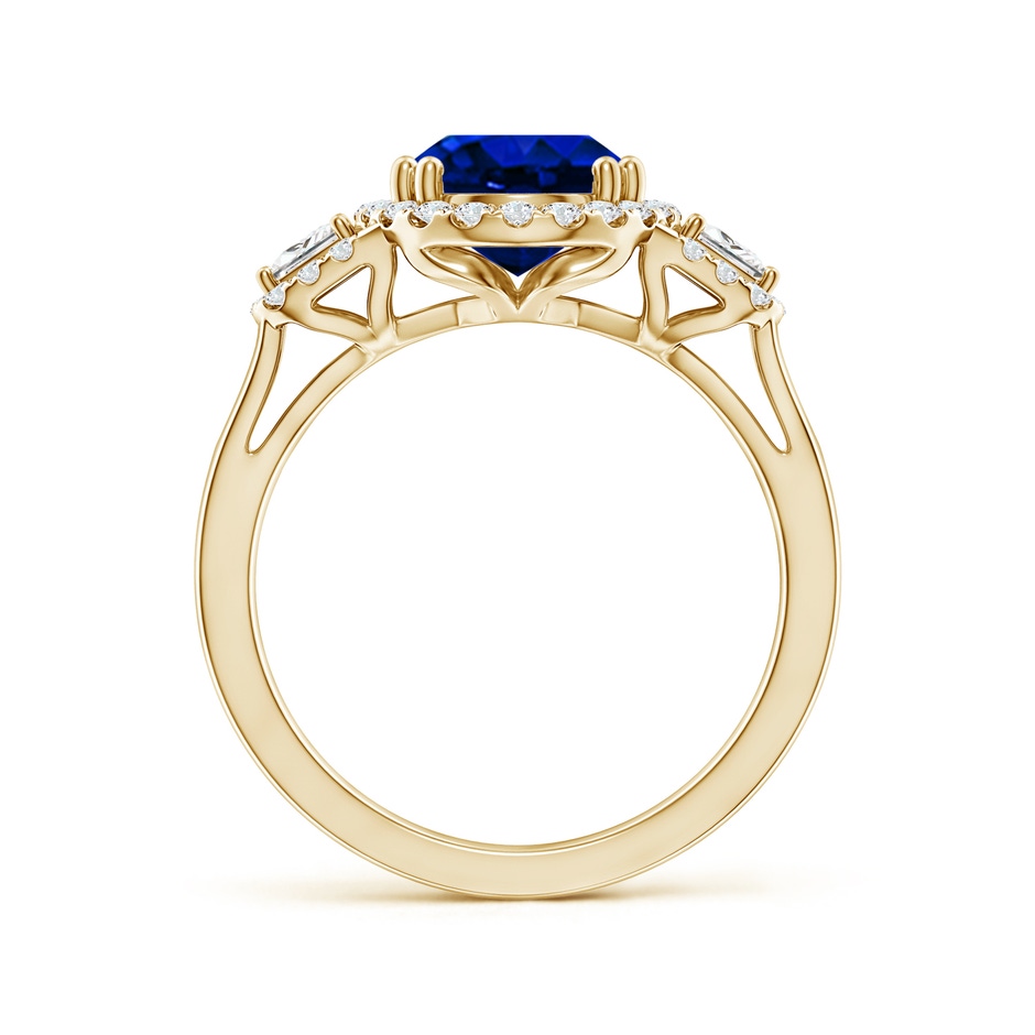 10x8mm Lab-Grown Three Stone Oval Blue Sapphire and Trapezoid Diamond Halo Engagement Ring in 18K Yellow Gold side 199