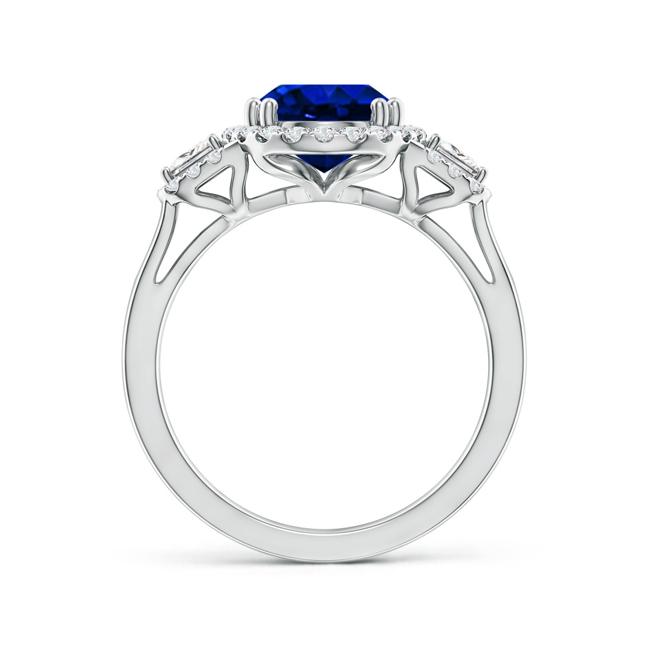 10x8mm Lab-Grown Three Stone Oval Blue Sapphire and Trapezoid Diamond Halo Engagement Ring in P950 Platinum side 199