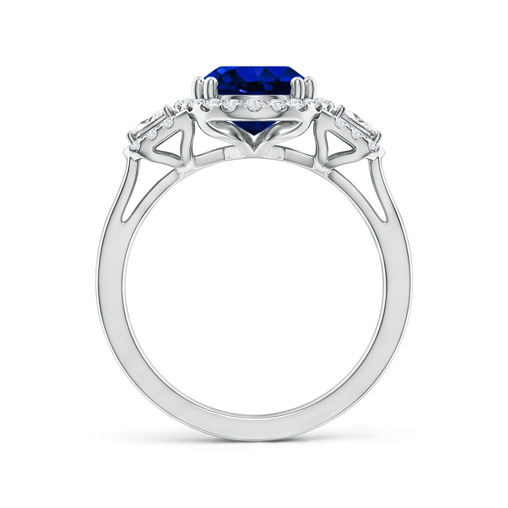 10x8mm Lab-Grown Three Stone Oval Blue Sapphire and Trapezoid Diamond Halo Engagement Ring in White Gold - side 199