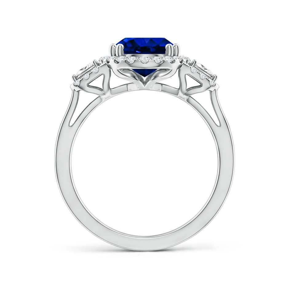 10x8mm Lab-Grown Three Stone Oval Blue Sapphire and Trapezoid Diamond Halo Engagement Ring in White Gold side 199