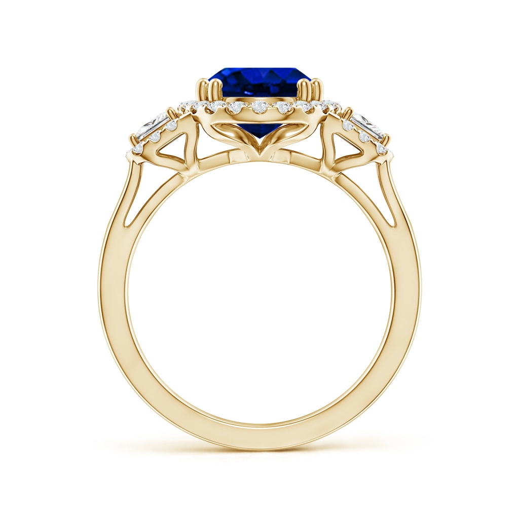 10x8mm Lab-Grown Three Stone Oval Blue Sapphire and Trapezoid Diamond Halo Engagement Ring in Yellow Gold - side 199