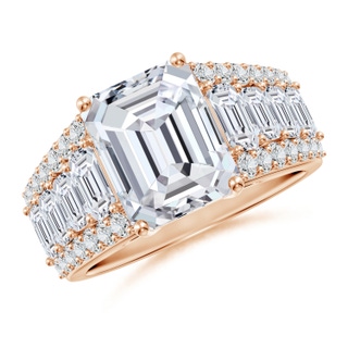 10x7mm HSI2 Emerald-Cut Diamond Broad Engagement Ring with Accents in 18K Rose Gold