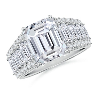 10x7mm HSI2 Emerald-Cut Diamond Broad Engagement Ring with Accents in P950 Platinum