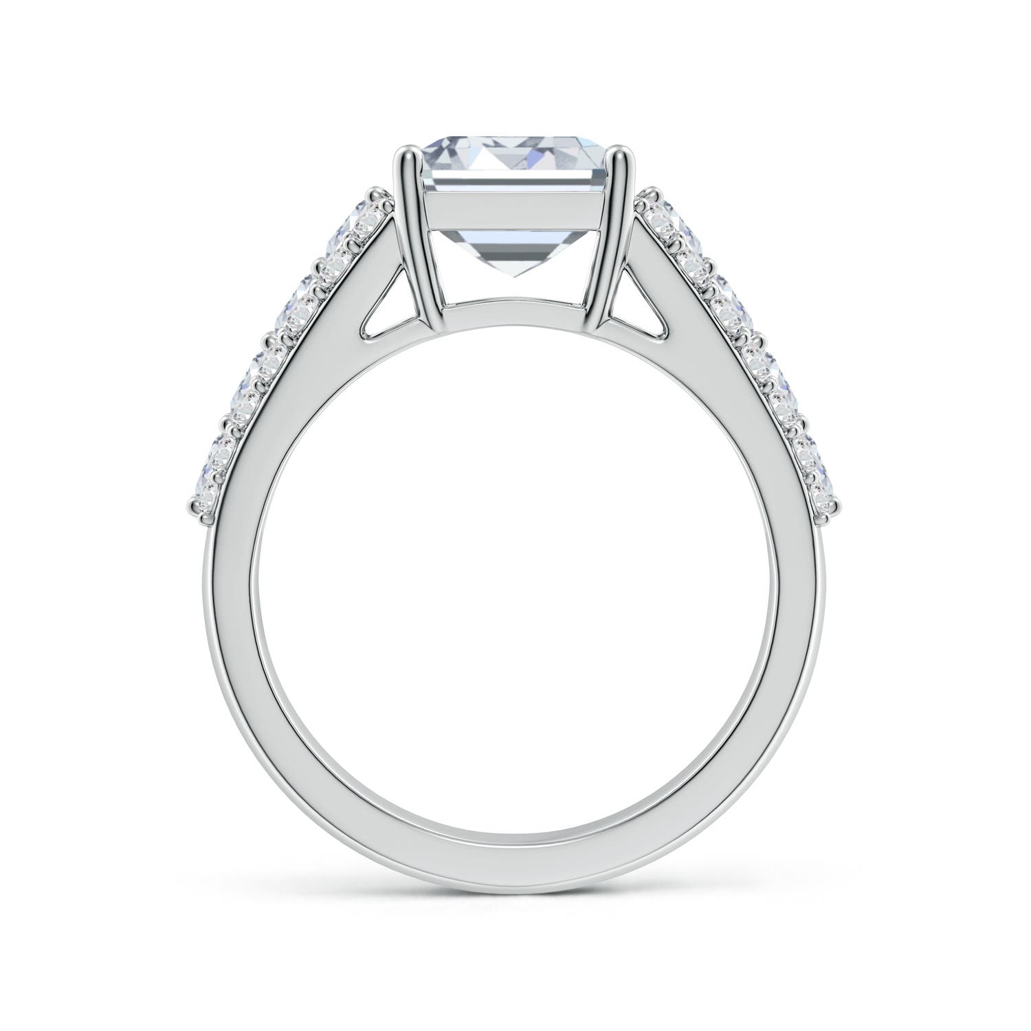 10x7mm HSI2 Emerald-Cut Diamond Broad Engagement Ring with Accents in White Gold - side 2