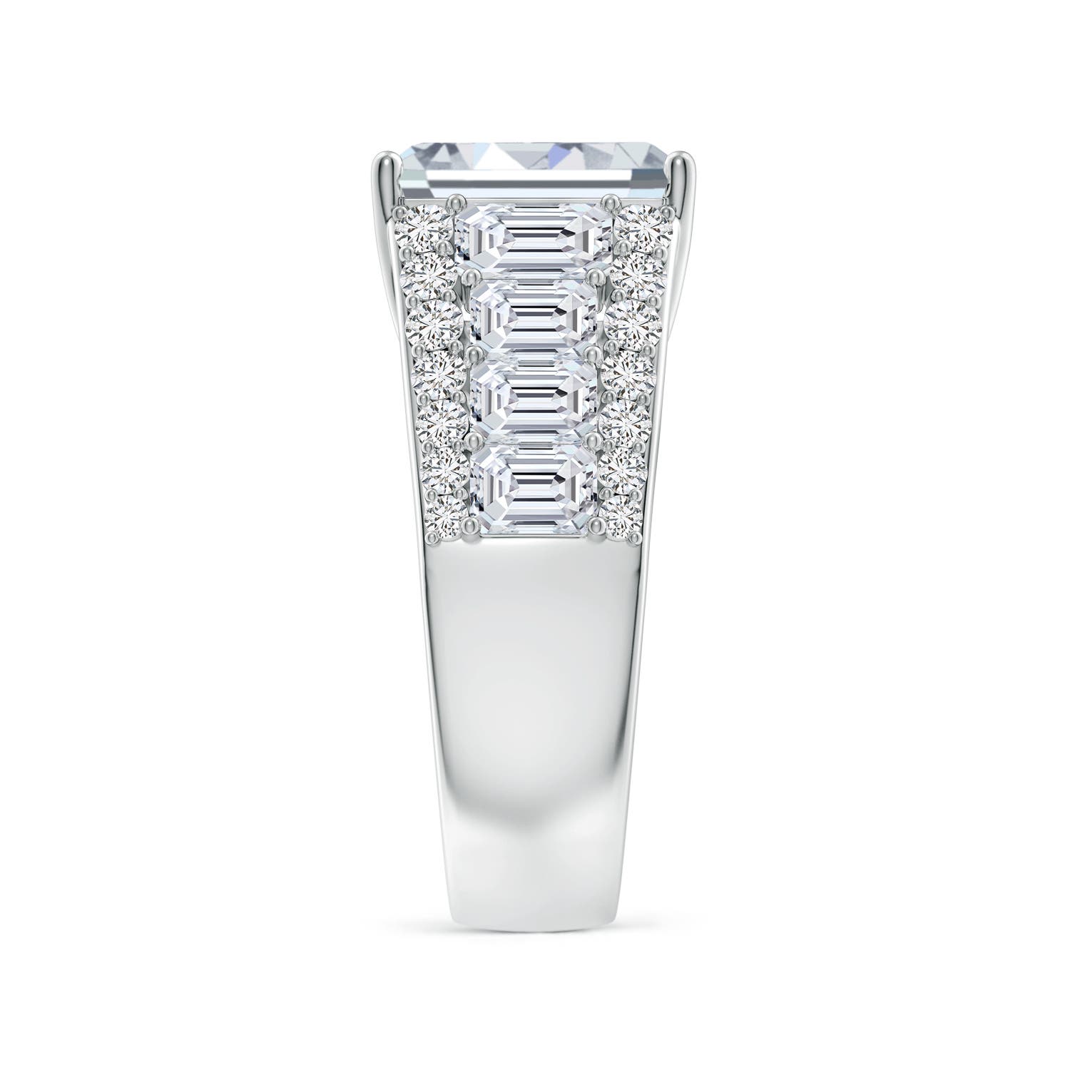 10x7mm HSI2 Emerald-Cut Diamond Broad Engagement Ring with Accents in White Gold - side 3