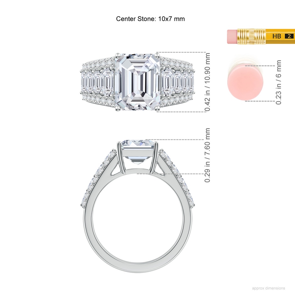 10x7mm HSI2 Emerald-Cut Diamond Broad Engagement Ring with Accents in White Gold ruler