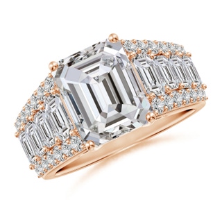10x7mm IJI1I2 Emerald-Cut Diamond Broad Engagement Ring with Accents in 18K Rose Gold