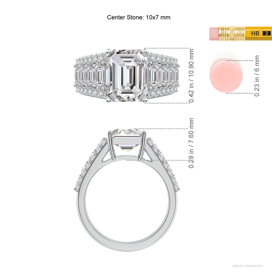 10x7mm IJI1I2 Emerald-Cut Diamond Broad Engagement Ring with Accents in P950 Platinum ruler
