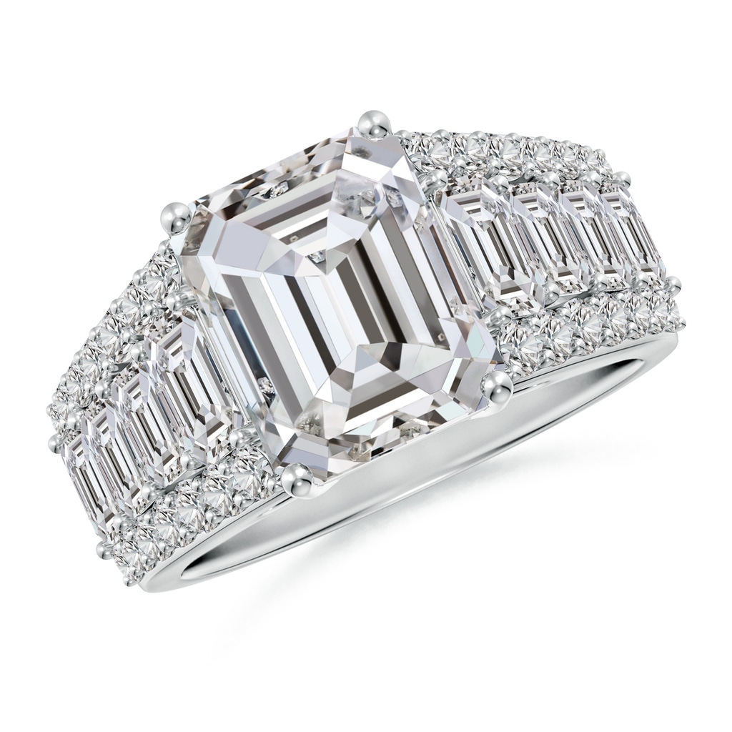 10x7mm IJI1I2 Emerald-Cut Diamond Broad Engagement Ring with Accents in White Gold