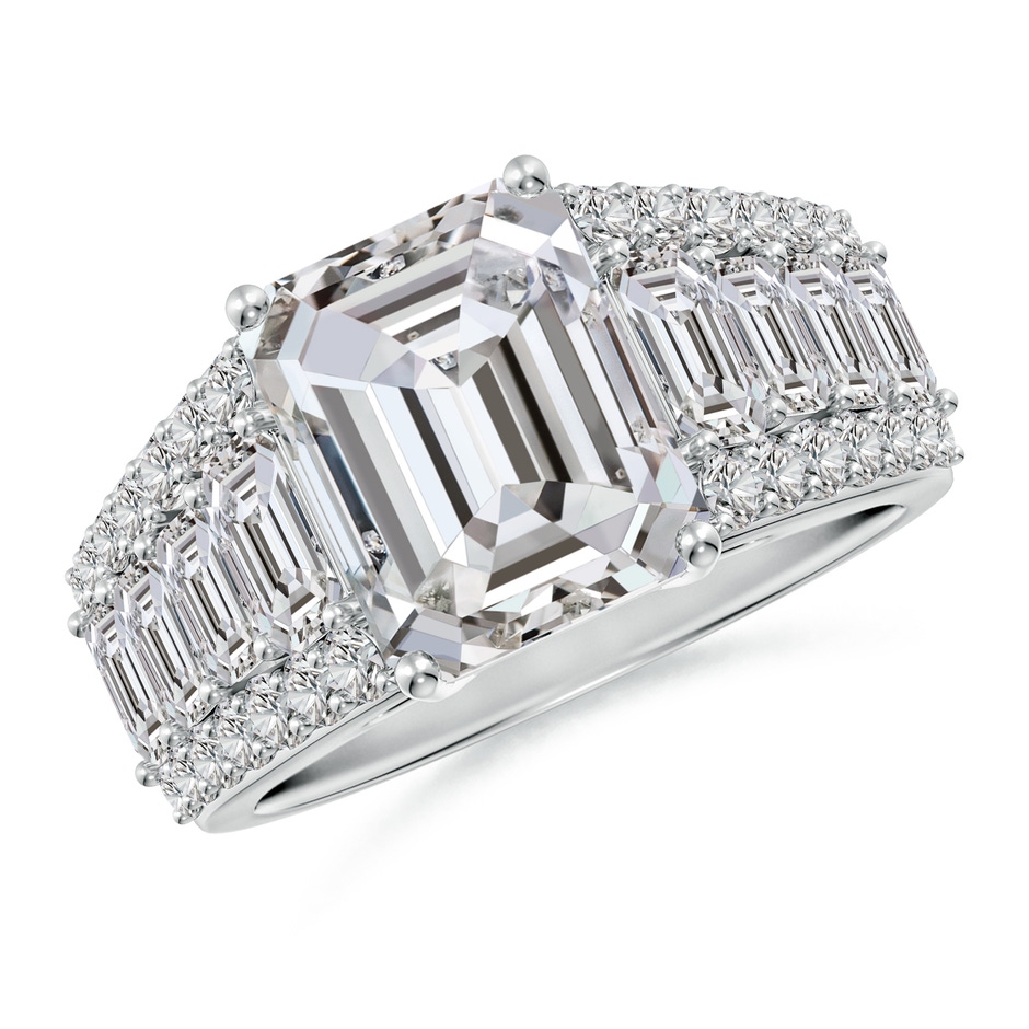 10x7mm IJI1I2 Emerald-Cut Diamond Broad Engagement Ring with Accents in White Gold 