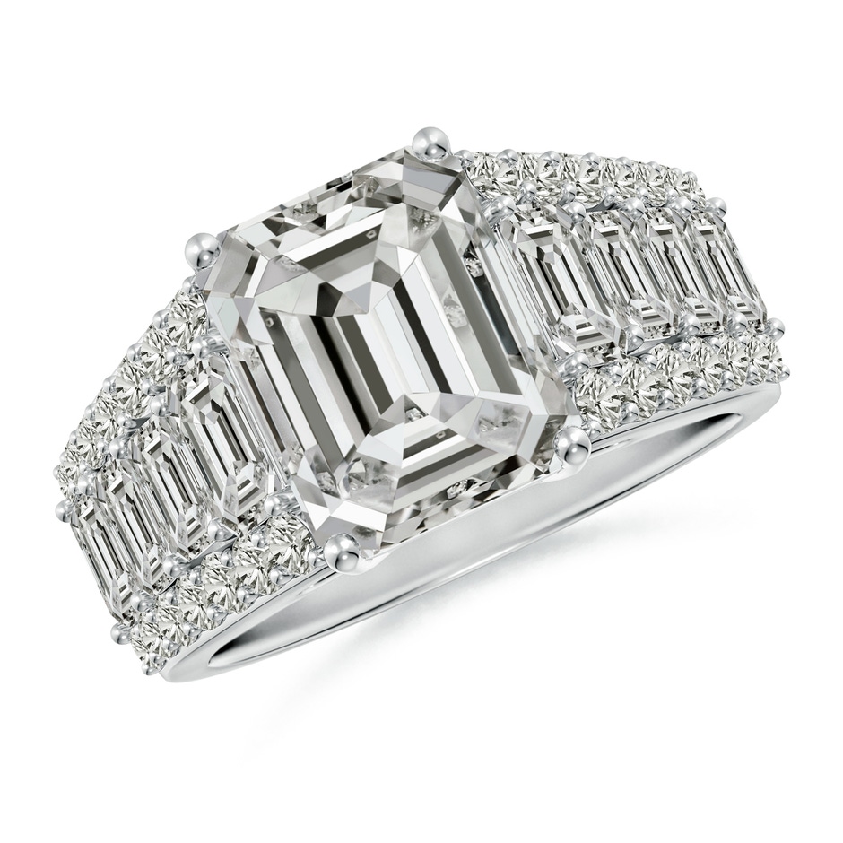 10x7mm KI3 Emerald-Cut Diamond Broad Engagement Ring with Accents in P950 Platinum 