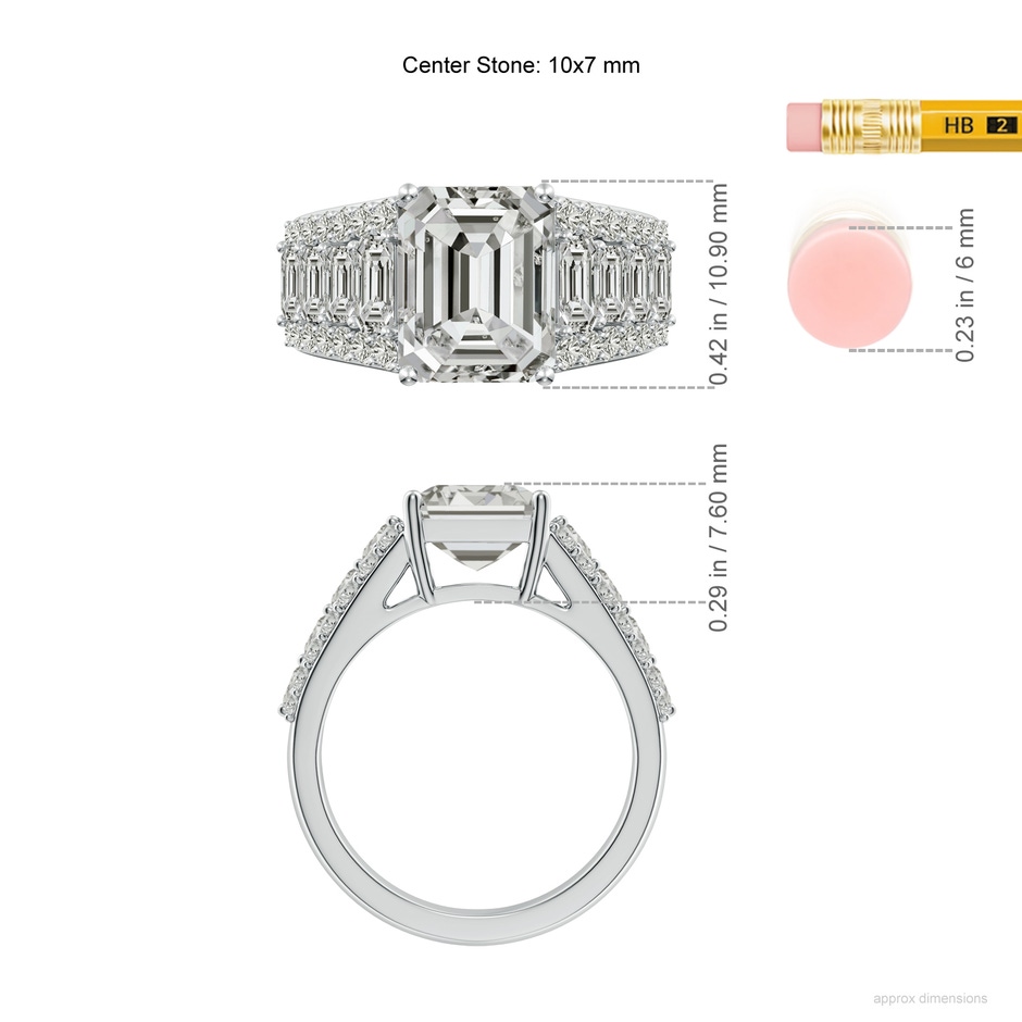 10x7mm KI3 Emerald-Cut Diamond Broad Engagement Ring with Accents in P950 Platinum ruler