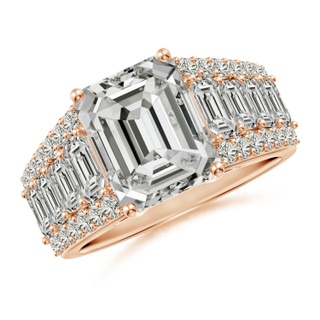 10x7mm KI3 Emerald-Cut Diamond Broad Engagement Ring with Accents in Rose Gold