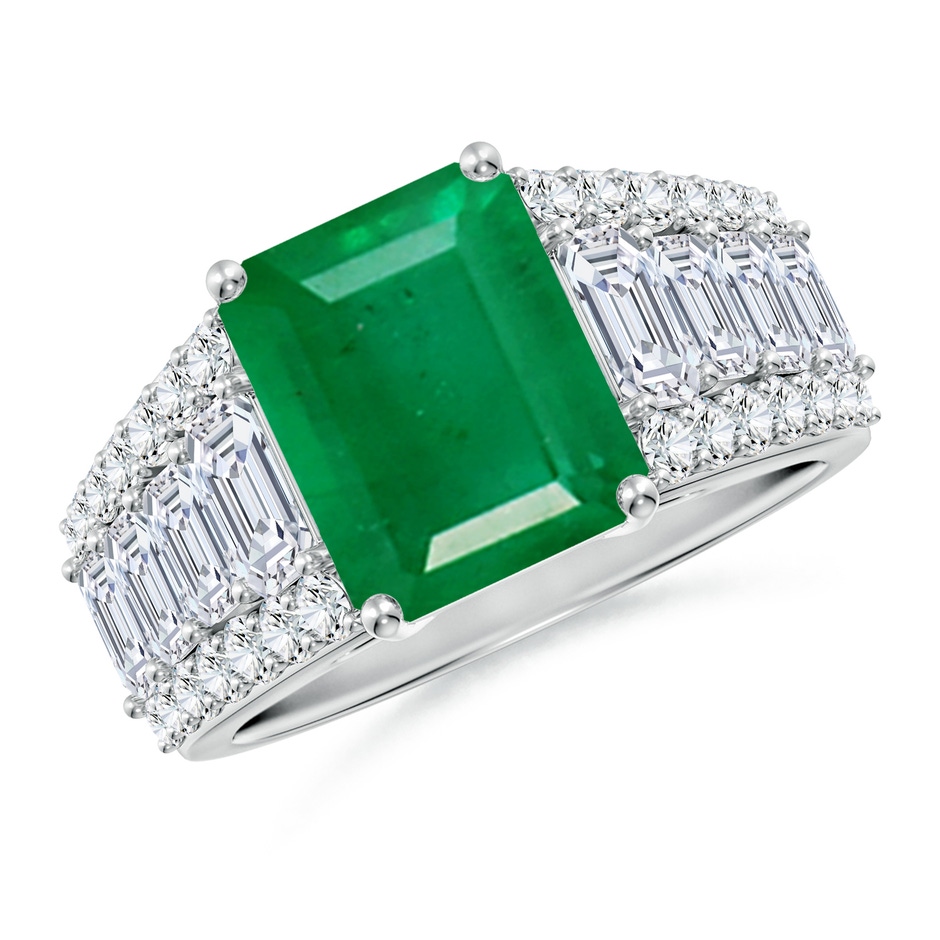 10x8mm AA Emerald-Cut Emerald Broad Engagement Ring with Accents in White Gold 