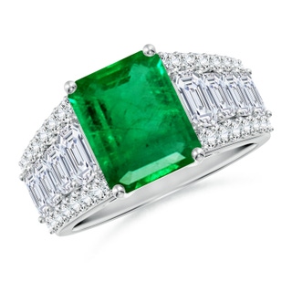 10x8mm AAA Emerald-Cut Emerald Broad Engagement Ring with Accents in P950 Platinum