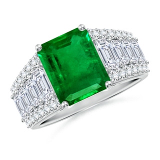 10x8mm AAAA Emerald-Cut Emerald Broad Engagement Ring with Accents in P950 Platinum