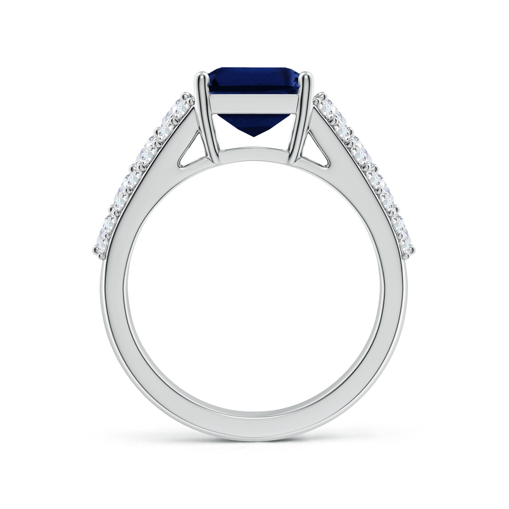 10x8mm AAA Emerald-Cut Blue Sapphire Broad Engagement Ring with Accents in White Gold - side 199