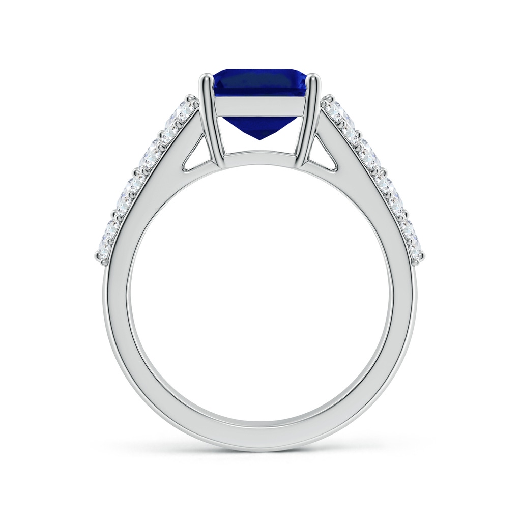 10x8mm Lab-Grown Emerald-Cut Blue Sapphire Broad Engagement Ring with Accents in White Gold - side 199
