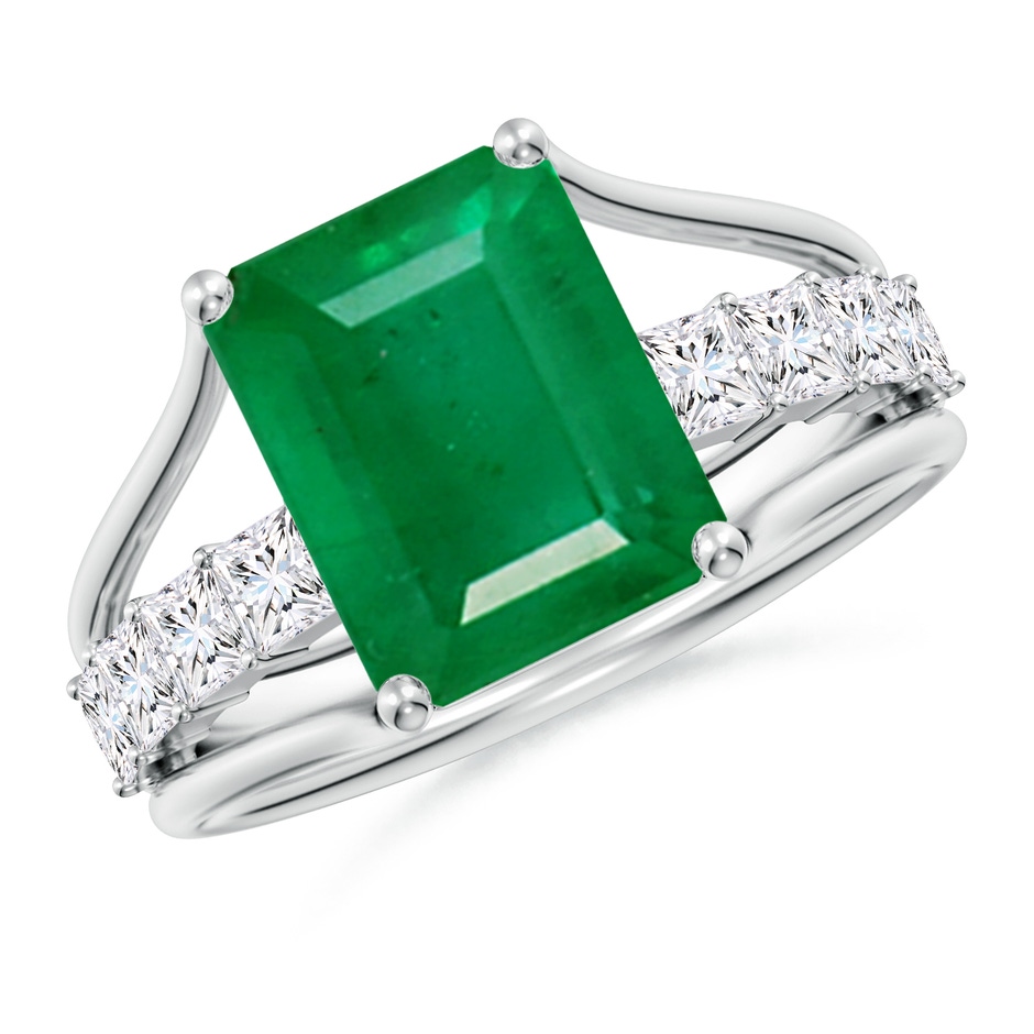 10x8mm AA Emerald-Cut Emerald Bridge Engagement Ring in White Gold 