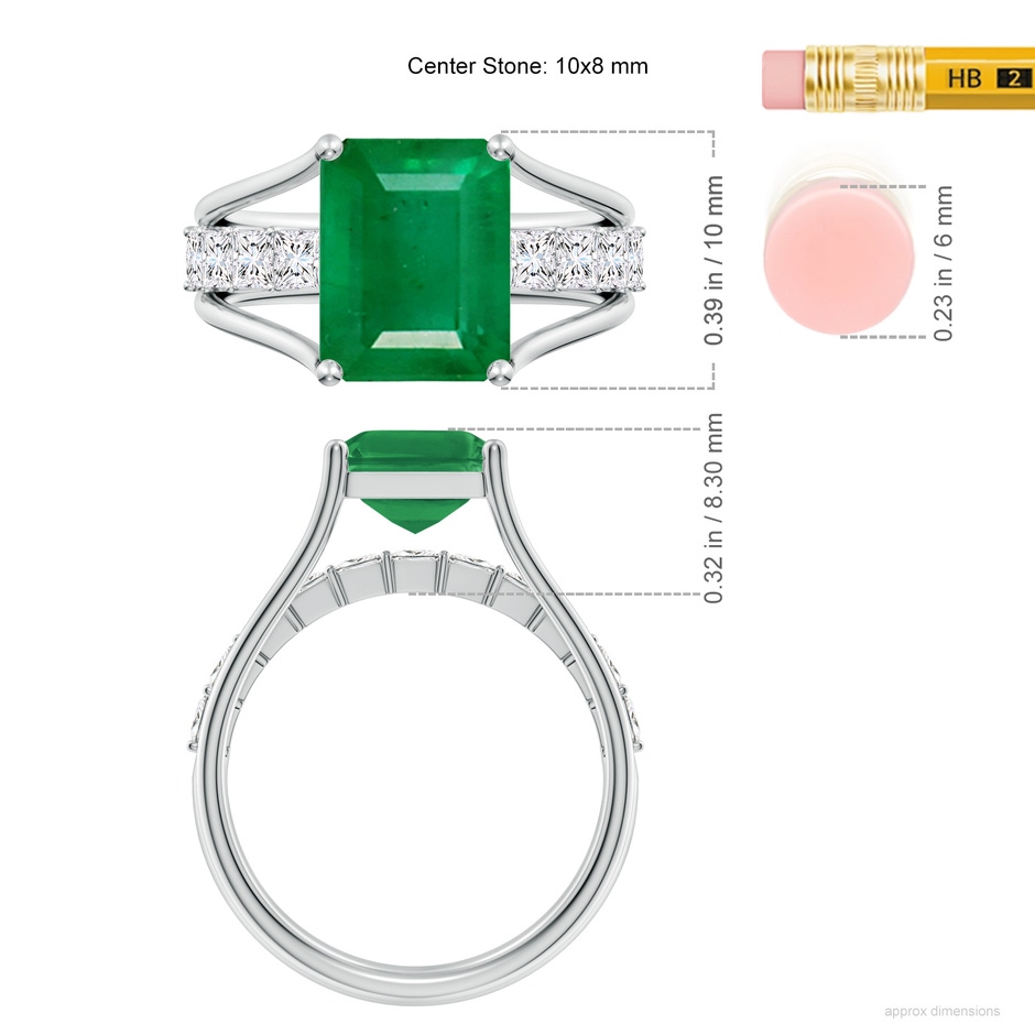 10x8mm AA Emerald-Cut Emerald Bridge Engagement Ring in White Gold ruler