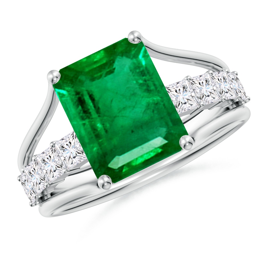 10x8mm AAA Emerald-Cut Emerald Bridge Engagement Ring in White Gold 