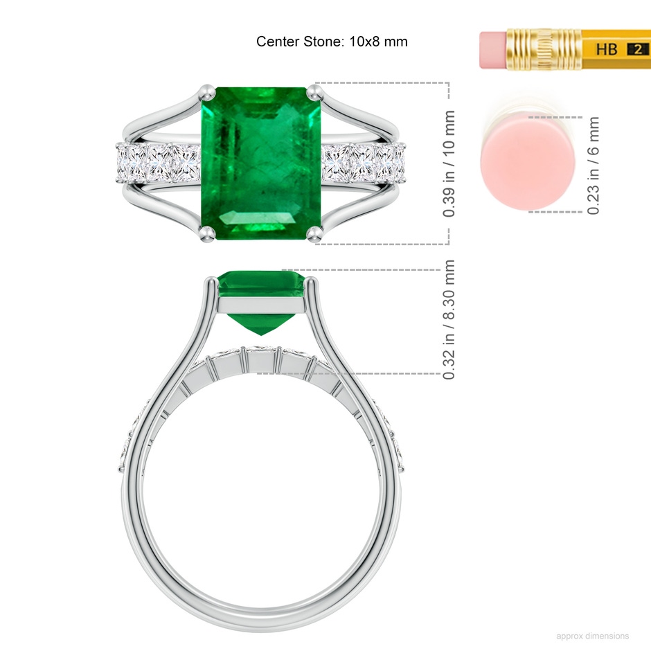 10x8mm AAA Emerald-Cut Emerald Bridge Engagement Ring in White Gold ruler