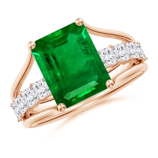 10x8mm AAAA Emerald-Cut Emerald Bridge Engagement Ring in Rose Gold