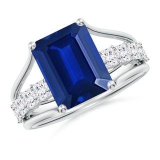 Emerald Cut Lab-Grown Lab Grown Blue Sapphire