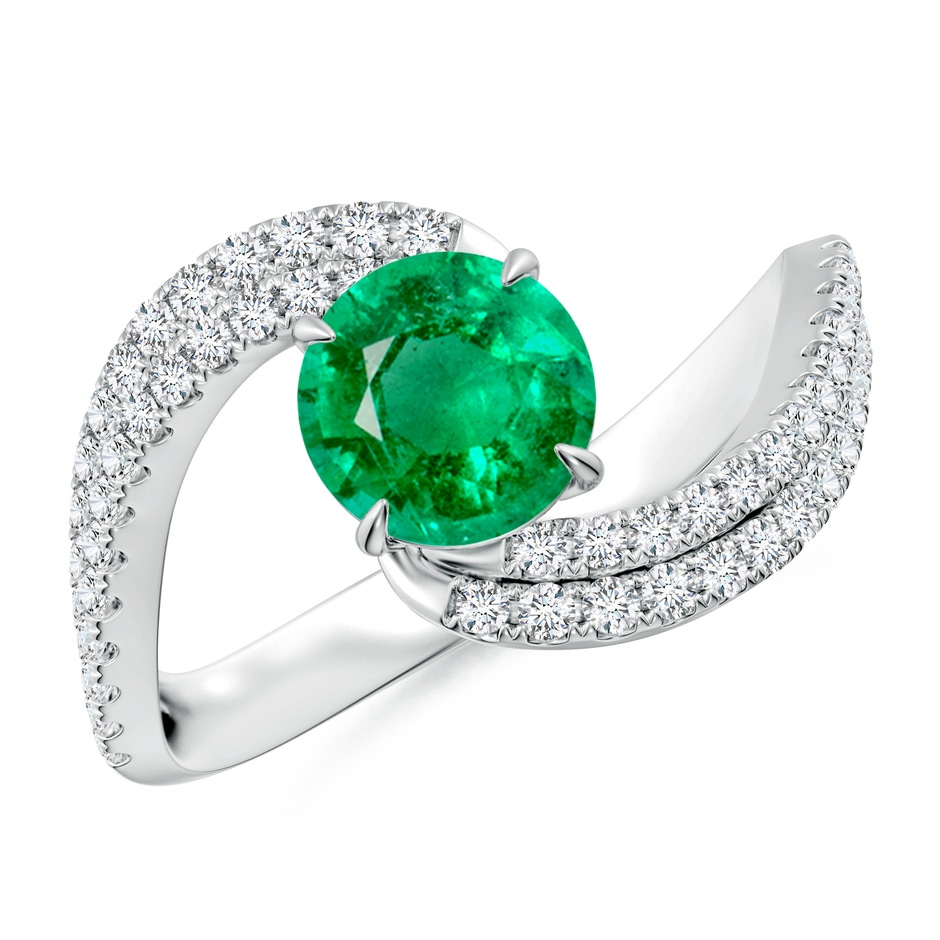 6.5mm AAA Round Emerald Curved Bypass Shank Engagement Ring in White Gold 