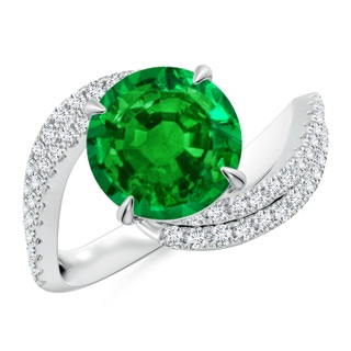 9mm AAAA Round Emerald Curved Bypass Shank Engagement Ring in P950 Platinum