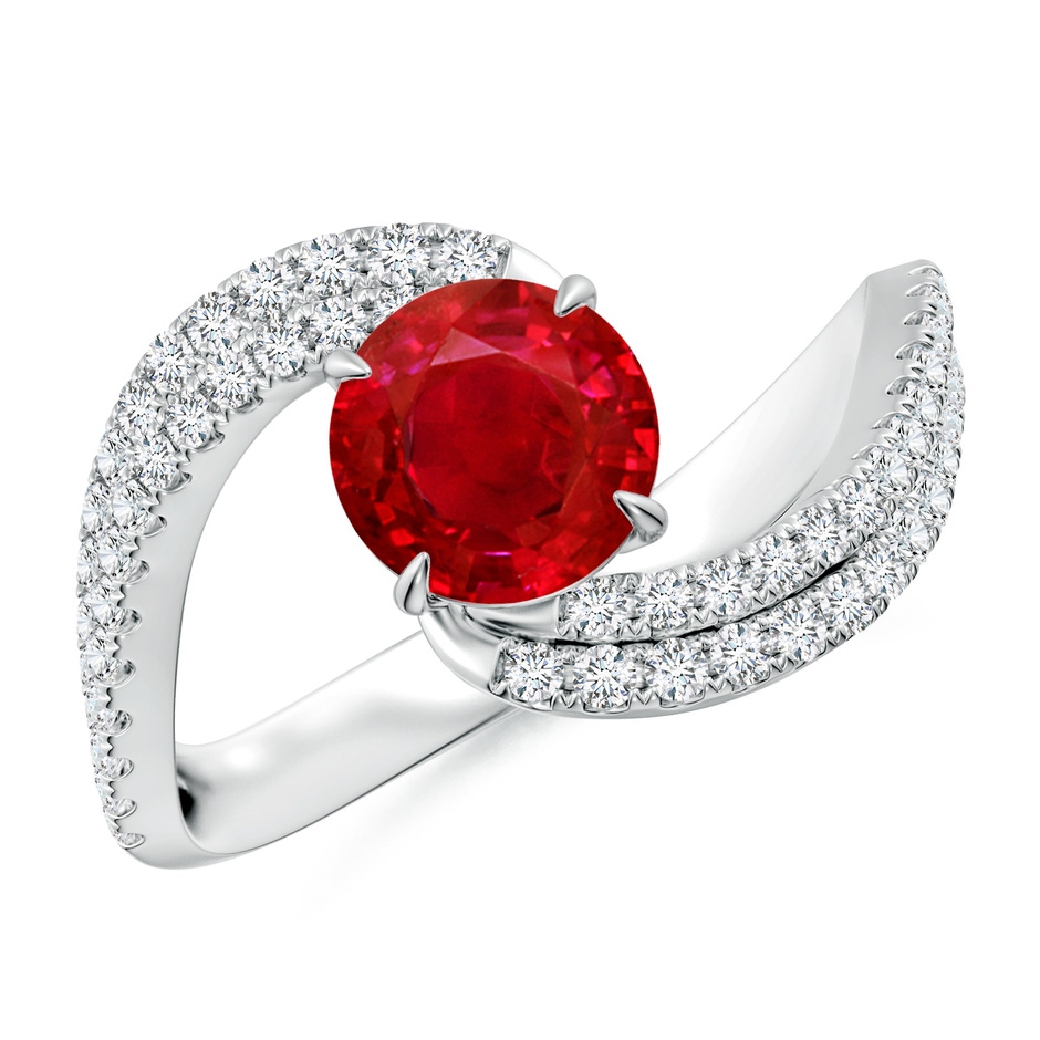 6.5mm AAA Round Ruby Curved Bypass Shank Engagement Ring in White Gold 