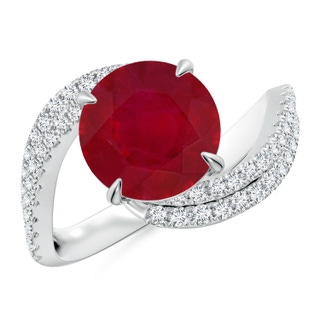 9mm AA Round Ruby Curved Bypass Shank Engagement Ring in P950 Platinum