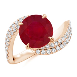 9mm AA Round Ruby Curved Bypass Shank Engagement Ring in Rose Gold