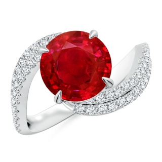 9mm AAA Round Ruby Curved Bypass Shank Engagement Ring in P950 Platinum