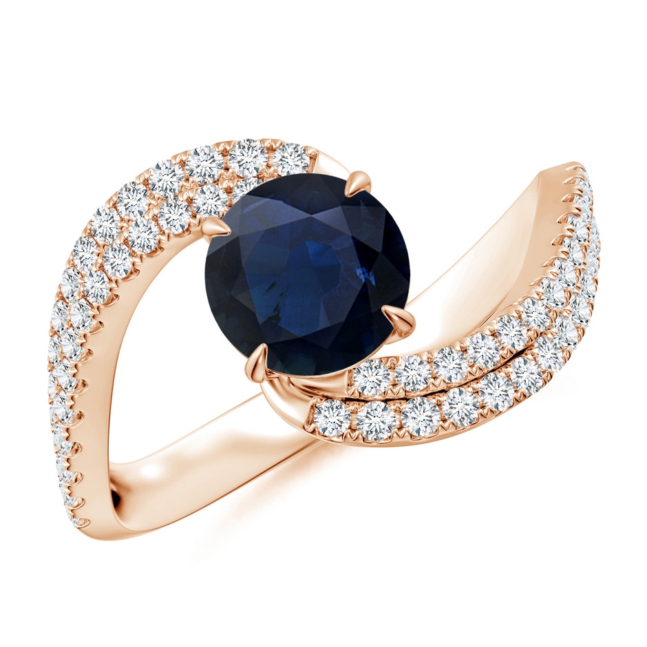 6.5mm A Round Blue Sapphire Curved Bypass Shank Engagement Ring in Rose Gold 