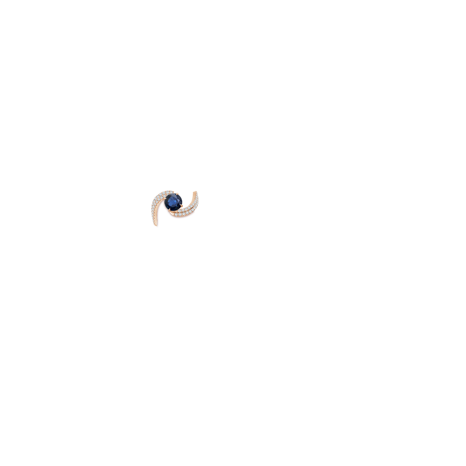 6.5mm AA Round Blue Sapphire Curved Bypass Shank Engagement Ring in 18K Rose Gold hand