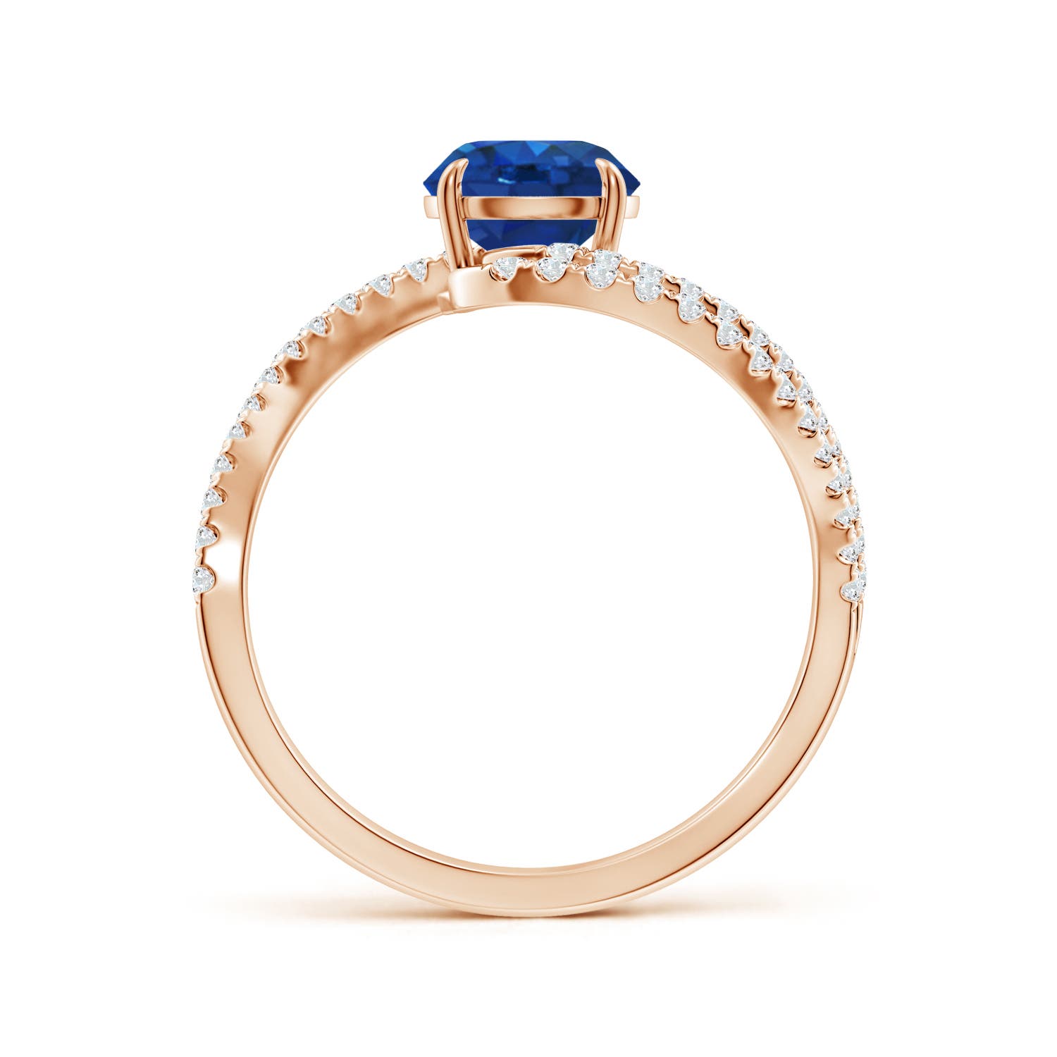 6.5mm AAA Round Blue Sapphire Curved Bypass Shank Engagement Ring in Rose Gold