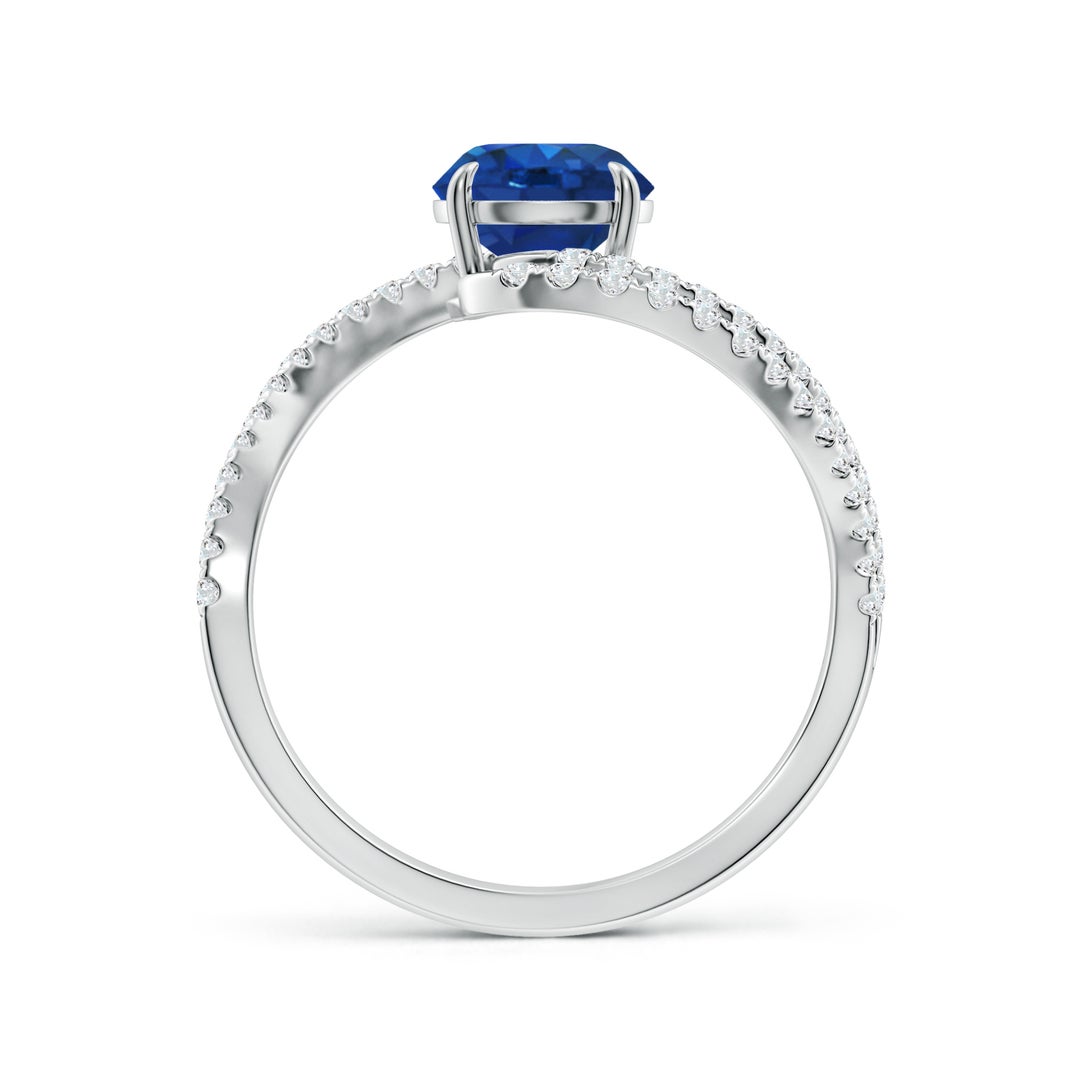 6.5mm AAA Round Blue Sapphire Curved Bypass Shank Engagement Ring in White Gold - side 2