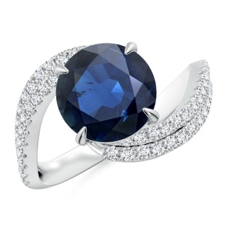 9mm AA Round Blue Sapphire Curved Bypass Shank Engagement Ring in P950 Platinum