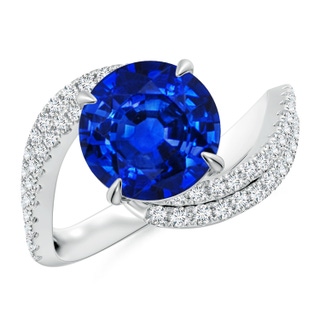 9mm AAAA Round Blue Sapphire Curved Bypass Shank Engagement Ring in P950 Platinum