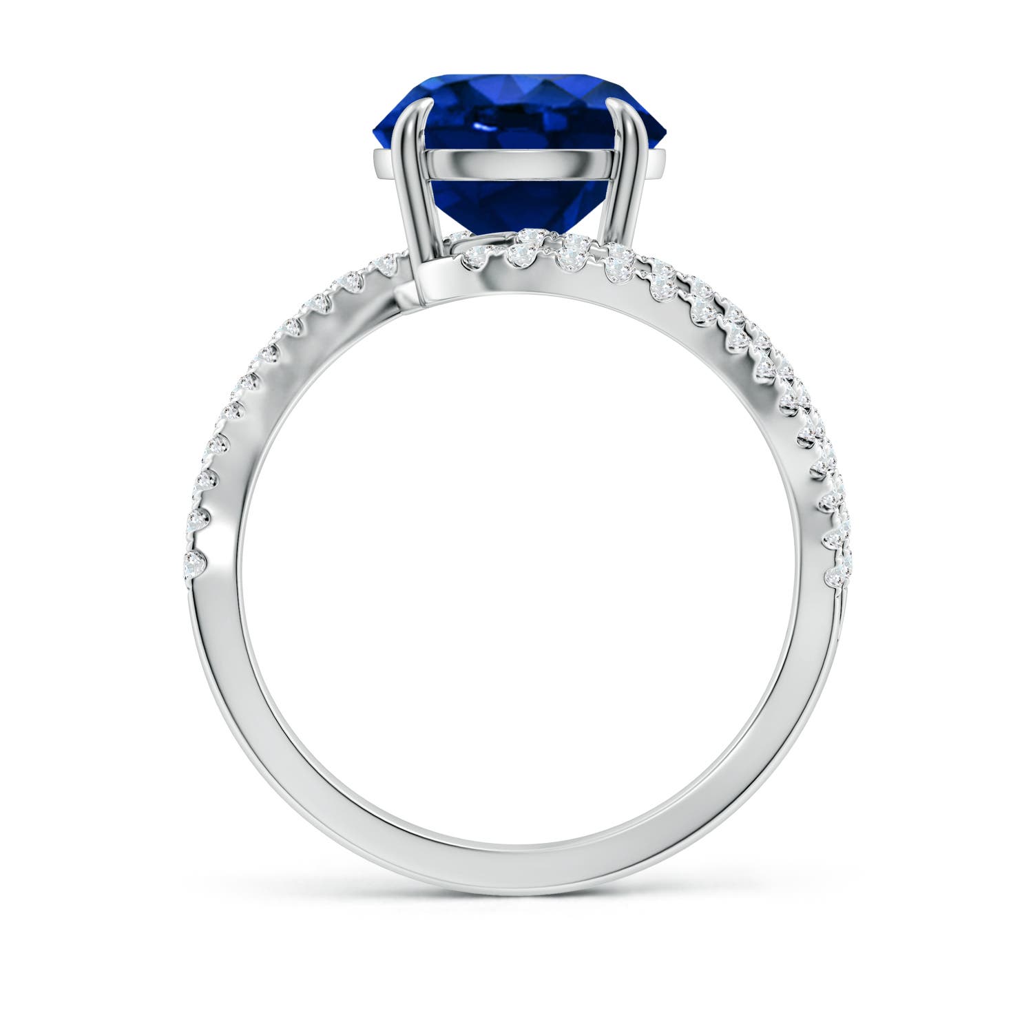 9mm AAAA Round Blue Sapphire Curved Bypass Shank Engagement Ring in White Gold