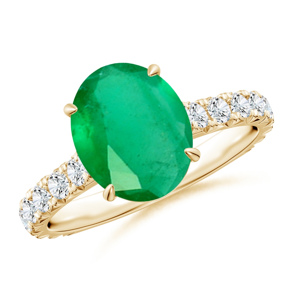 10x8mm A Oval Emerald Two Tone Engagement Ring with Accents in Yellow Gold 