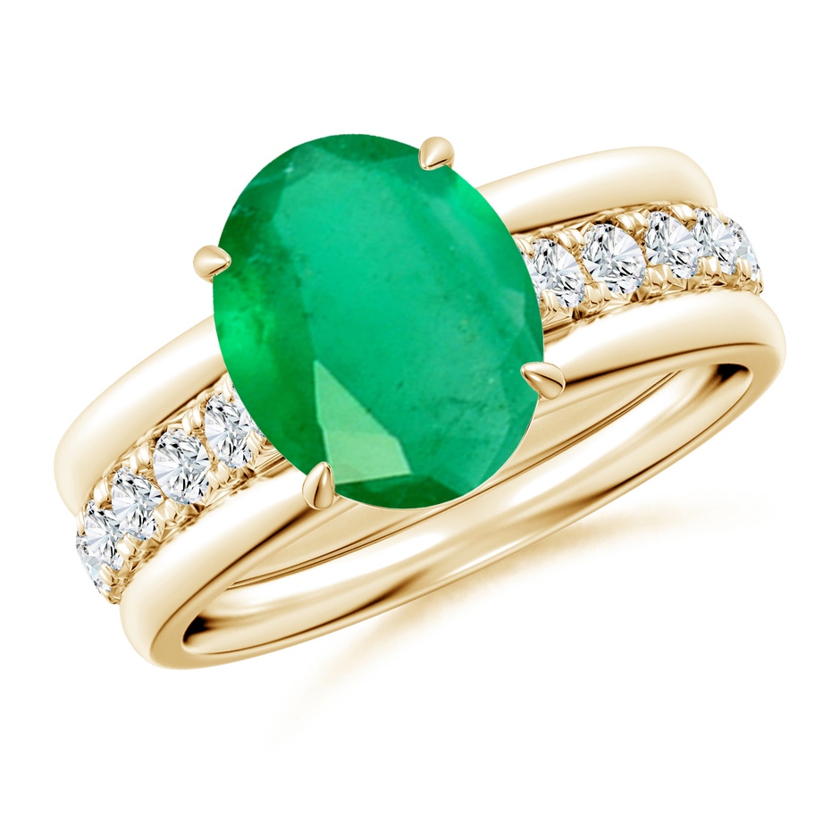 10x8mm A Oval Emerald Two Tone Engagement Ring with Accents in Yellow Gold side 399