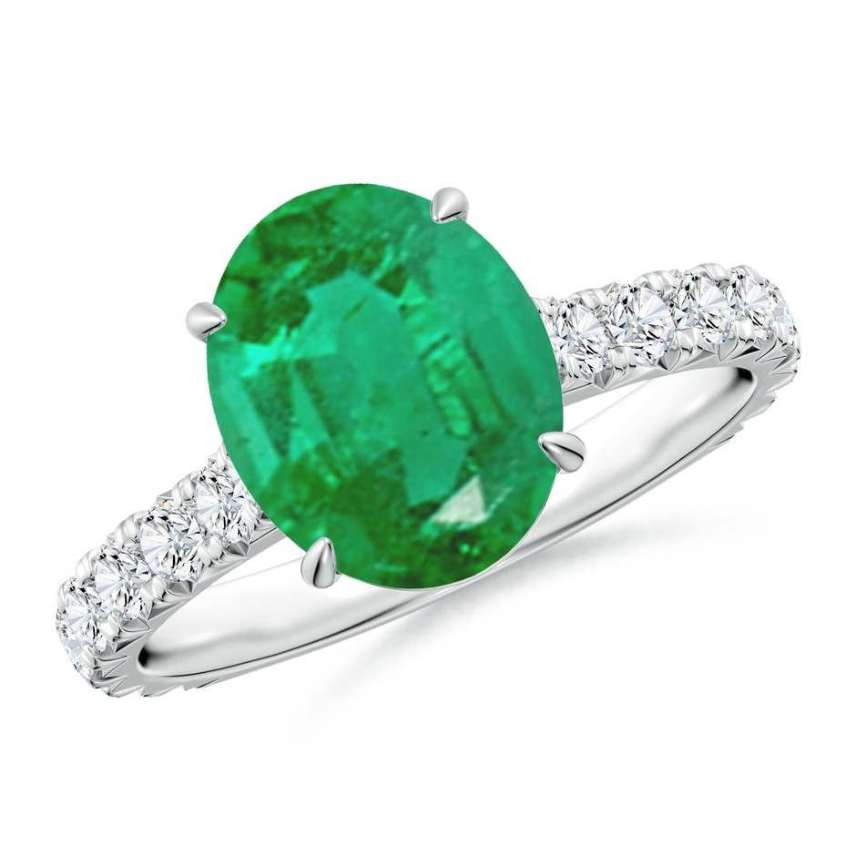 10x8mm AA Oval Emerald Two Tone Engagement Ring with Accents in P950 Platinum 
